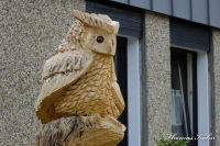 Begau, Rolandstraße, Foto-Nr. 10, 04.07.2009<br />Eulen-Schnitzerei